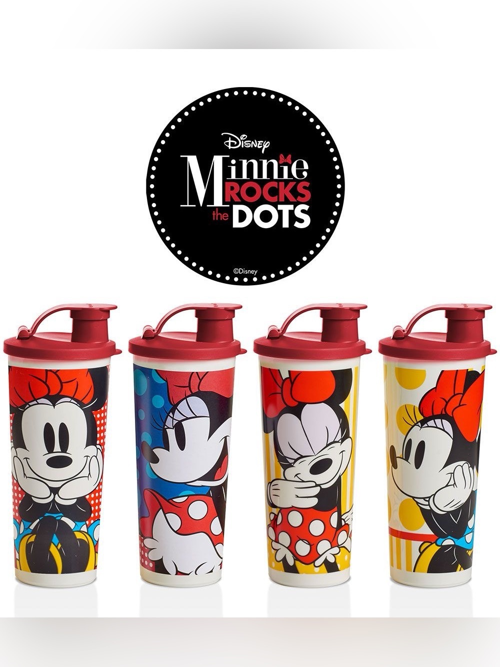 Tupperware Disney Minnie Rocks the Dots Tumblers with Lids - Set of 4, 16 oz